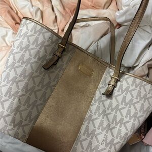 Michael Kors Gold and Cream Signature Tote